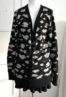 291 Two Nine One Cashmere Cardigan Small Leopard Cloud Print Grey and Very Soft