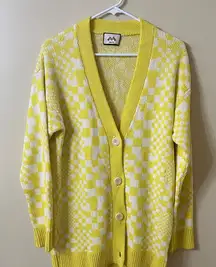 Yellow and White Women's Checkered Cardigan