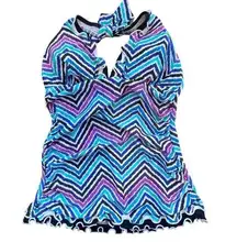 Profile by Gottex SZ 6 Palm Springs Swim Halter Tankini Top V-Neck Chevron New