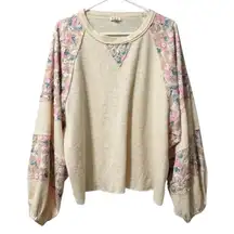 Pol Patchwork Sweater‎ Large Balloon Sleeves Colorful Boho Hippie Anthropologie