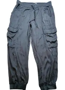 Aerie Charcoal Grey Satin Cargo Pants Joggers In L