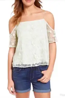 HINGE Lace Mesh Cold Shoulder Tank Top Spaghetti‎ Strap Mint Green Medium New