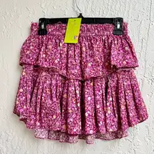 LoveShackFancy cherry wine ditzy floral tiered mini skirt size small