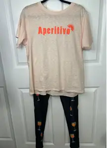 J. Crew Aperitivo Graphic Tee XL + GoldSheep Cocktail Leggings XXL Aperol Outfit
