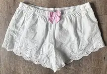 Gilly Hicks White eyelet sleep shorts‎ pink bow size S lounge cottage