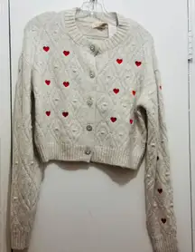 bow cardigan with rhinestone buttons size M light grey/red