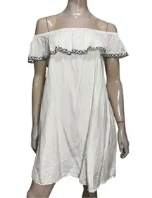 Scoop NYC Vintage Women’s Size S White Ruffle Top Off Shoulder Silk Mini Dress
