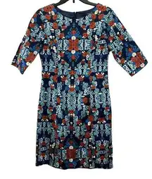 Anthropologie Ladakh Blue Floral Pencil Dress 3/4 Sleeve Women's Size 4