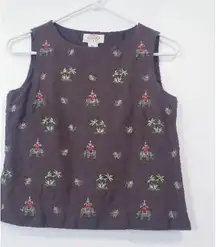 Talbots Brown Plant Elephants Embroidered Top & Pants Two-Piece Set