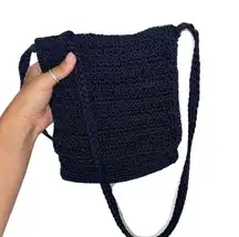 Black Crossbody Purse Knit Crochet