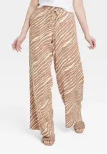 A New Day Brown Zebra Print Linen Blend Wide Leg Lounge Pant 3X New