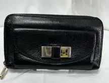 Chloe Leather Bow Black Leather Wallet Authentic 8” x 4”