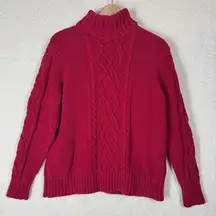 Eddie Bauer Womens XL Cable Knit Turtleneck Red Sweater Preppy Casual Fisherman