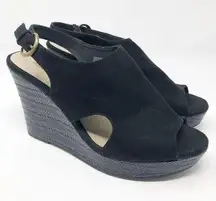 Montego Bay Club Women's Faux Suede Black Wedge Sandals Size 10