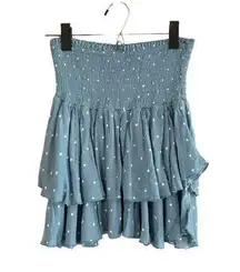 Olivaceous Blue Polka Dot Tiered Accordion Trim Casual Skirt Women Sz L