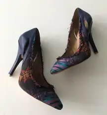 Joe’s‎ Aztec fabric 3” heel pumps leather sole Frayed Fringed Womens Size…