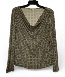 Michael Kors Shirt Womens M Long Sleeve Cowl Neck Button Accents Olive Green EUC