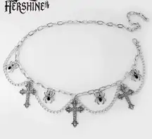 Silver Gothic Necklace with Cross and Spider Charms