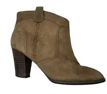 Clarks | Size 7 | Brown Suede Leather 2.5 inch Stacked Block Heel Ankle Booties