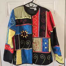 Draper’s & Damon’s Patchwork Embroidered Jacket Small Vintage Boho Artsy Lined