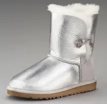 UGG Bailey Button Short Silver Metallic Side Sparkle Button Fur-Lined Boots