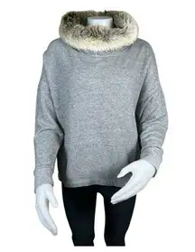 Aerie Women’s Dark Gray Faux Fur Hood Pullover Sweater Size M pre-loved