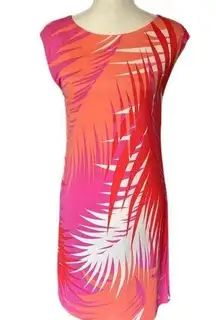 Tibi Women's Shift Dress Size S Pink/Orange Palm Leaf Sleeveless Party