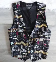 Vintage 90s Nicole Miller Silk Movie Production Actor Actress TV Film Theme Vest