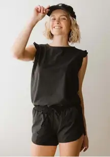 Albion Ruffle Cap Sleeve Black Romper small