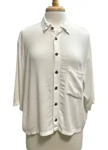 CP SHADES Drop Shoulder Button Front 3/4 Sleeve Shirt Blouse White size Medium