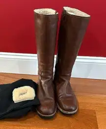 Australia tall Brown Leather Shearling Lined Boots dust bag Sz EU 38 /US 8