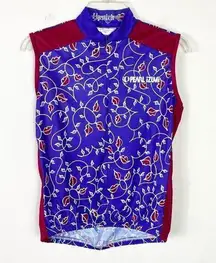 Pearl Izumi  Blue & Red Lipstick Pattern Sleeveless Quarter Zip Cycling Shirt (S)