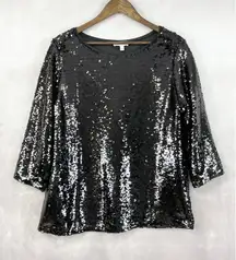 Stacy London Womens Sequin Top Large Disco Party Glam Metallic Sparkle Showgirl