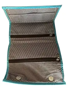 Trina & Co Dark Chocolate Brown W/ Turquoise Trim Trifold Travel Bag