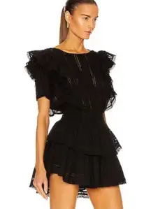 Womens LoveShackFancy Elegant Gwen Ruffled Tiered Mini Dress Black