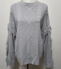 Simply Southern Gray Cable Knit Fringe Oversized Sweater Size XL