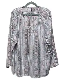 NYDJ Not Your Daughters Jeans Paisley Print Long Sleeve Blouse Plus Size‎ 2X