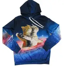 Celestial Galaxy Flying Cats Hoodie Sweatshirt Funny Small Medium