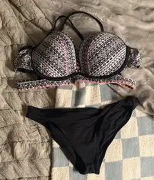 Black and White Patterned Bikini Set
