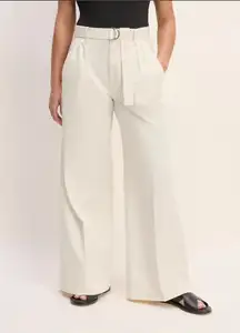 NEW Everlane The Pleated Wide-Leg Chino in Bone White Belted