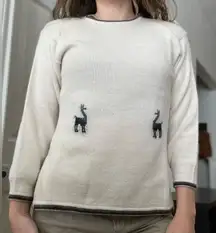 Vintage 70s Alpaca Wool Crewneck Sweater Contrast Stitch Alpacas Sz‎ Small