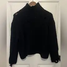 PPLA Women’s Black Chunky Knit Distressed Detail Turtleneck Fonda Sweater