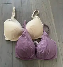 Women's Victoria's Secret Bras 32DDD Purple & Beige Plunge - Set of 2