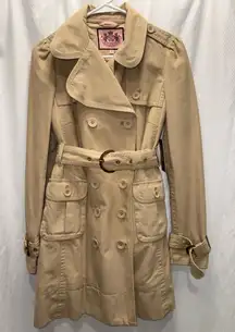 NEW Y2K Vintage Juicy Couture Cotton Double-Breasted Tan Beige Small Trench Coat