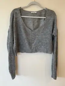 Tularosa Sweater Womens Small Gray Cropped Open Knit V Neck Boho Fairy