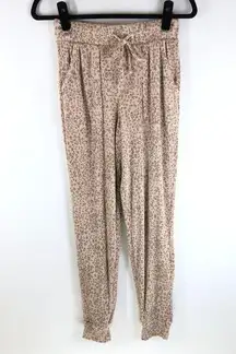 Hippie Rose Beige Leopard Print Drawstring Fleece Ribbed Joggers Size S