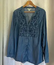 BOB TIMBERLAKE WOMAN’S TENCIL DENIM EMBROIDERED SHIRT Sz:XL