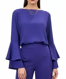 Chico's Purple Satin Pullover Tiered Sleeve 3 (16 Extra Large) Elegant Flowy