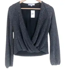 NWT The Vanity Room Top Womens XS Black Metallic Surplice Sparkle Glam Party