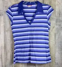 Union Bay Size XL Short Cap Sleeve Striped V-Neck Top with A Collar